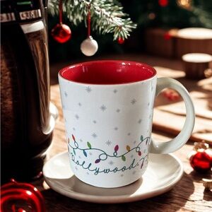 Dollywood Christmas Lights Holiday Mug | Red Interior Snowflake Coffee Cup